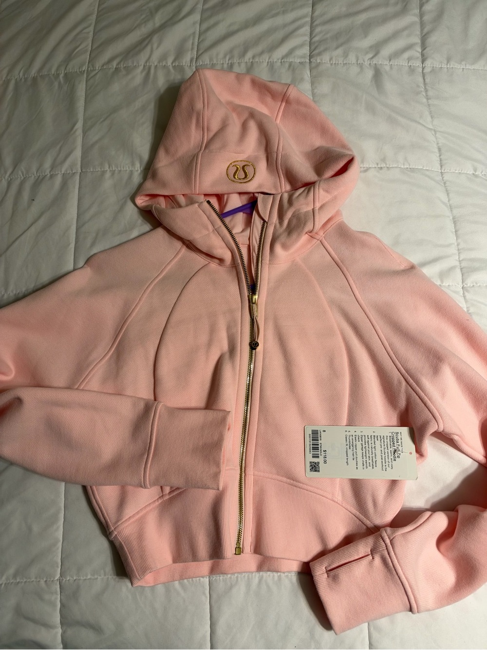 lululemon athletica Soft Pink Hooded Zip-Up Jacket with Gold Hardware